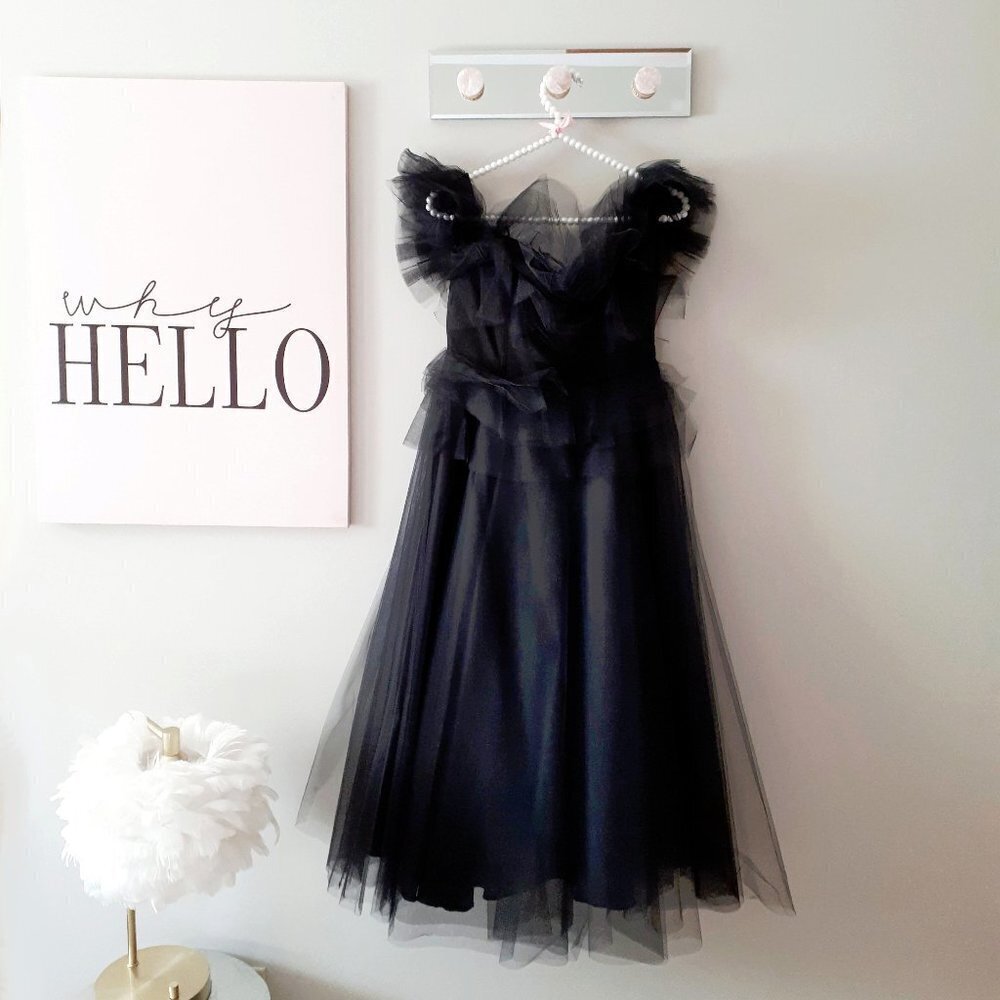 NWOT Imperial Maska Mode black tulle organza tiered ruffle long holiday dress, M - Picture 8 of 15